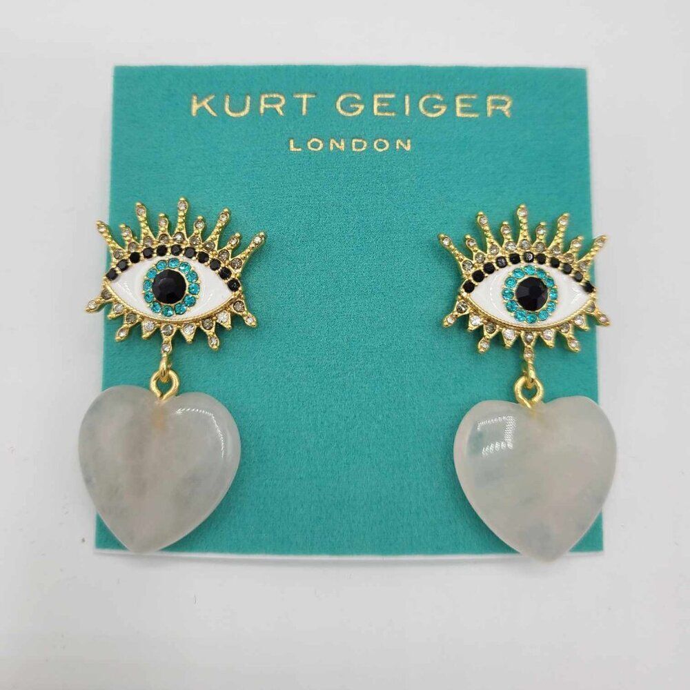 Kurt Geiger Evil Eye Pink Stone Heart Earrings NWT!  NEW!